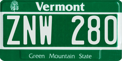 VT license plate ZNW280