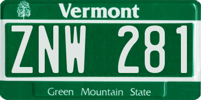 VT license plate ZNW281