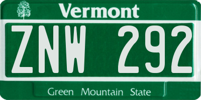 VT license plate ZNW292