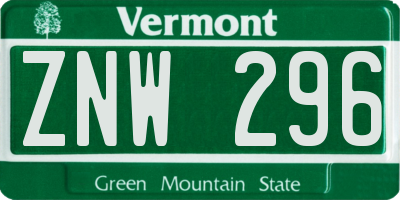 VT license plate ZNW296