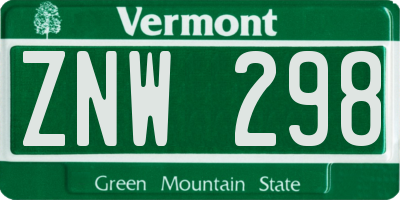 VT license plate ZNW298