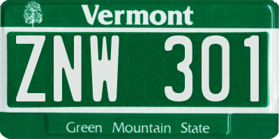 VT license plate ZNW301