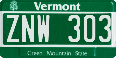 VT license plate ZNW303