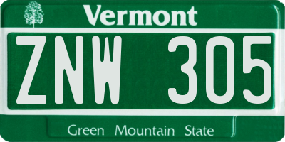 VT license plate ZNW305