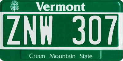 VT license plate ZNW307
