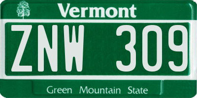 VT license plate ZNW309