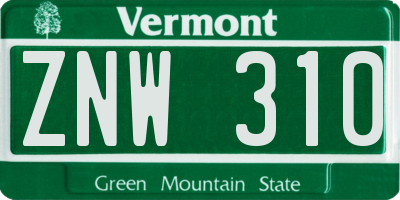 VT license plate ZNW310