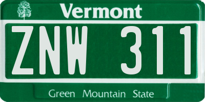 VT license plate ZNW311