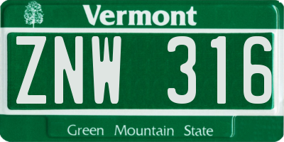 VT license plate ZNW316