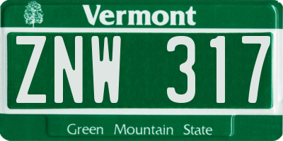 VT license plate ZNW317