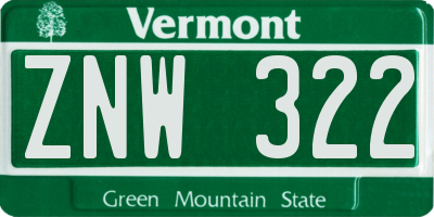 VT license plate ZNW322