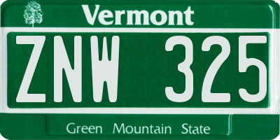 VT license plate ZNW325