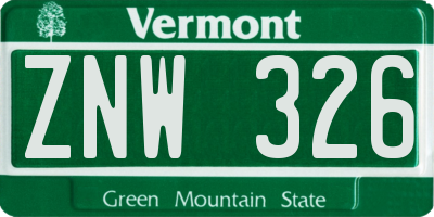 VT license plate ZNW326