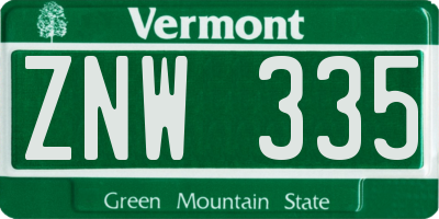 VT license plate ZNW335