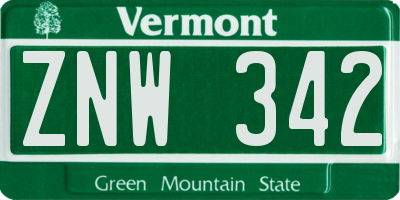 VT license plate ZNW342
