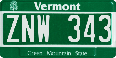VT license plate ZNW343