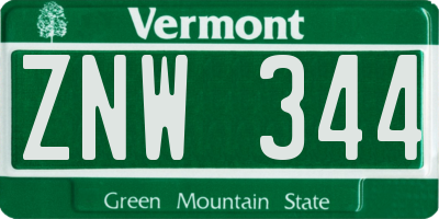 VT license plate ZNW344