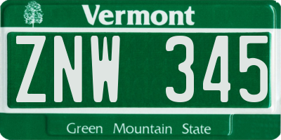 VT license plate ZNW345