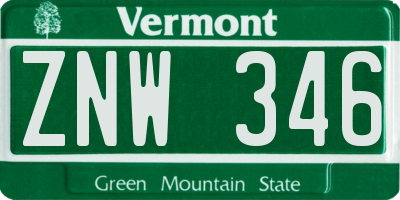 VT license plate ZNW346