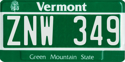 VT license plate ZNW349