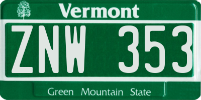VT license plate ZNW353