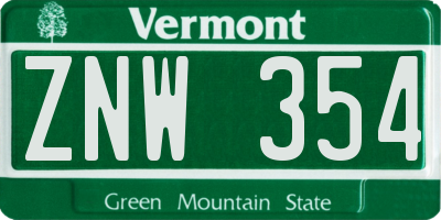 VT license plate ZNW354