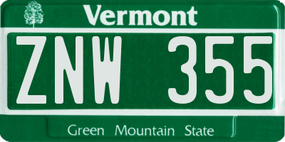 VT license plate ZNW355