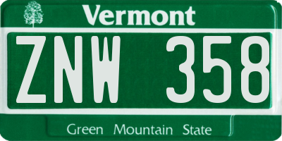 VT license plate ZNW358