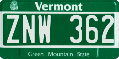 VT license plate ZNW362