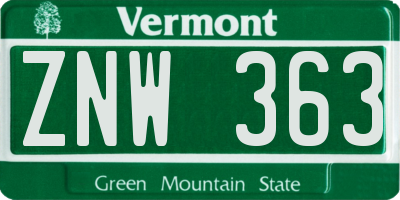 VT license plate ZNW363
