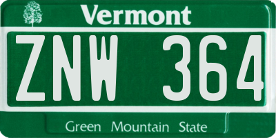 VT license plate ZNW364