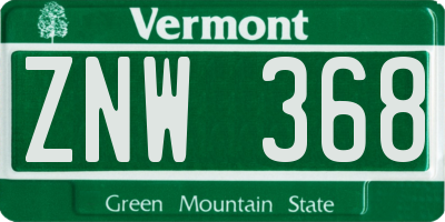 VT license plate ZNW368