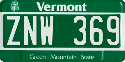 VT license plate ZNW369