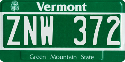 VT license plate ZNW372