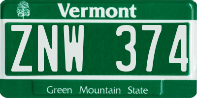 VT license plate ZNW374