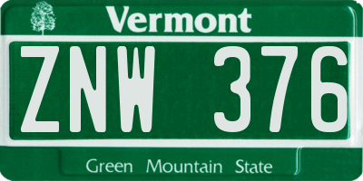 VT license plate ZNW376