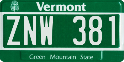 VT license plate ZNW381