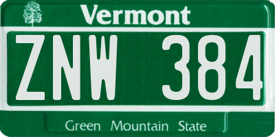 VT license plate ZNW384