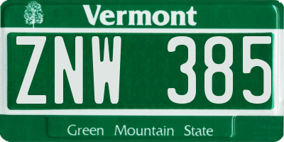 VT license plate ZNW385