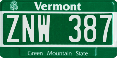 VT license plate ZNW387