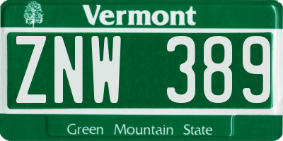 VT license plate ZNW389