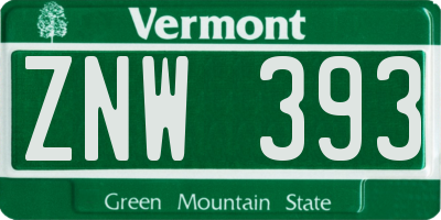 VT license plate ZNW393
