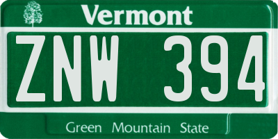 VT license plate ZNW394