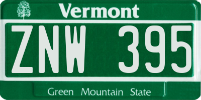 VT license plate ZNW395