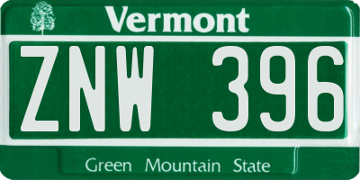 VT license plate ZNW396