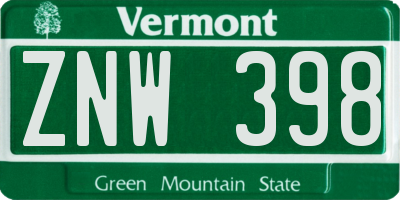 VT license plate ZNW398