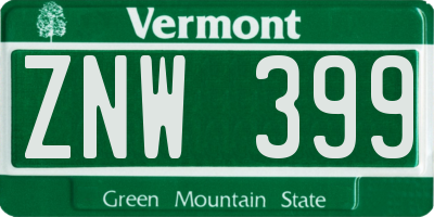 VT license plate ZNW399