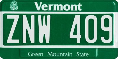 VT license plate ZNW409