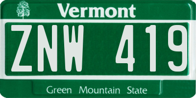 VT license plate ZNW419