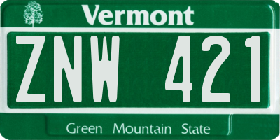VT license plate ZNW421